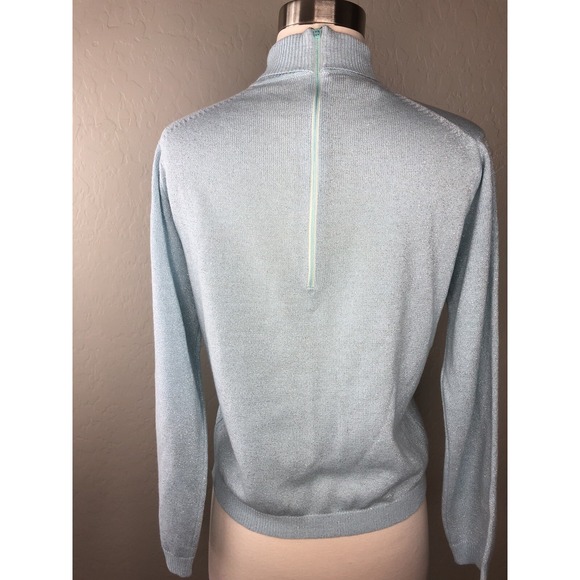 VTG BROADWAY SUBURBANITE SPORTSWEAR Blue Turtleneck Sweater Silver Metallic - Picture 3 of 6
